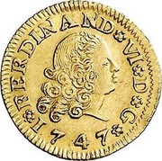 Spain 1/2 Escudo Fernando VI Seville 1747 S PJ Rosettes KM# 373 FERDINAND VI D G 1747 coin obverse Spain 1/2 Escudo Fernando VI Seville 1747 S PJ Rosettes KM# 373 FERDINAND VI D G 1747 coin obverse