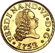 Spain 1/2 Escudo Fernando VI Madrid 1752 JB KM# 378 FERDINAND VI D G 1752 coin obverse Spain 1/2 Escudo Fernando VI Madrid 1752 JB KM# 378 FERDINAND VI D G 1752 coin obverse