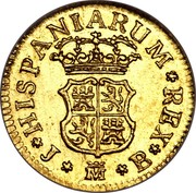 Spain 1/2 Escudo Fernando VI Madrid 1752 JB KM# 378 HISPANIARUM REX J M B coin reverse Spain 1/2 Escudo Fernando VI Madrid 1752 JB KM# 378 HISPANIARUM REX J M B coin reverse