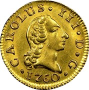 Spain 1/2 Escudo Carolvs III 1760 JP KM# 389.1 CAROLUS III D G 1760 coin obverse Spain 1/2 Escudo Carolvs III 1760 JP KM# 389.1 CAROLUS III D G 1760 coin obverse