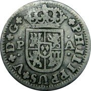 Spain 1/2 Real Felipe V 1733 PA KM# 350.2 PHILIPPUS V D G P J coin obverse Spain 1/2 Real Felipe V 1733 PA KM# 350.2 PHILIPPUS V D G P J coin obverse