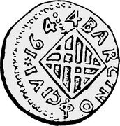 Spain 1/2 Seizain Barcelona 1644 KM# 35 BARCINO - CIVI coin reverse Spain 1/2 Seizain Barcelona 1644 KM# 35 BARCINO - CIVI coin reverse