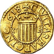 Spain 1/3 Trentin Philip III 1618 B KM# 5 CIVITAS BARCINO 1618 XI R coin reverse Spain 1/3 Trentin Philip III 1618 B KM# 5 CIVITAS BARCINO 1618 XI R coin reverse
