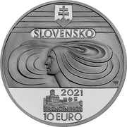 Slovakia 10 Euro 100th Anniversary of the Slovak Teachers' Choir 2021 SLOVENSKO 2021 10 EURO TRENČIN 1921 coin obverse Slovakia 10 Euro 100th Anniversary of the Slovak Teachers' Choir 2021 SLOVENSKO 2021 10 EURO TRENČIN 1921 coin obverse