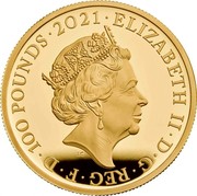 UK 100 Pounds 50th Anniversary of Mr. Men Little Miss 2021 Proof ELIZABETH II D G REG F D 100 POUNDS 2021 JC coin obverse UK 100 Pounds 50th Anniversary of Mr. Men Little Miss 2021 Proof ELIZABETH II D G REG F D 100 POUNDS 2021 JC coin obverse