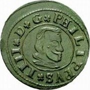 Spain 16 Maravedis Philip IV 1664 Aqueduct BR KM# 172.6 PHILIPPVS IIII D G coin obverse Spain 16 Maravedis Philip IV 1664 Aqueduct BR KM# 172.6 PHILIPPVS IIII D G coin obverse