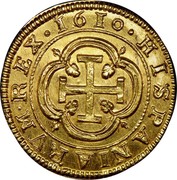 Spain 2 Escudos Philip III 1610 Aqueduct CA KM# 30 HISPANIARVM REX 1610 coin reverse Spain 2 Escudos Philip III 1610 Aqueduct CA KM# 30 HISPANIARVM REX 1610 coin reverse