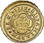 Spain 2 Escudos Felipe V Madrid 1712 S M KM# 293 HISPANIARVM REX 1712 2 M 2 S coin reverse Spain 2 Escudos Felipe V Madrid 1712 S M KM# 293 HISPANIARVM REX 1712 2 M 2 S coin reverse