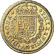 Spain 2 Escudos Felipe V Madrid 1719 F KM# 313 PHILIPPUS V DEI GRA coin obverse Spain 2 Escudos Felipe V Madrid 1719 F KM# 313 PHILIPPUS V DEI GRA coin obverse