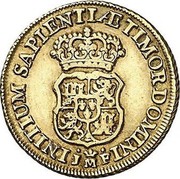 Spain 2 Escudos Felipe V Madrid 1731 JF KM# 352 INITIUM SAPIENTIAE TIMOR DOMINI J M F coin reverse Spain 2 Escudos Felipe V Madrid 1731 JF KM# 352 INITIUM SAPIENTIAE TIMOR DOMINI J M F coin reverse