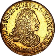 Spain 2 Escudos Felipe V Seville 1741 S PJ KM# 353 PHILIP V D G HISPAN ETIND REX 1741 coin obverse Spain 2 Escudos Felipe V Seville 1741 S PJ KM# 353 PHILIP V D G HISPAN ETIND REX 1741 coin obverse