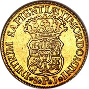 Spain 2 Escudos Felipe V Seville 1741 S PJ KM# 353 INITIUM SAPIENTIÆTIMORDOMINI S P J coin reverse Spain 2 Escudos Felipe V Seville 1741 S PJ KM# 353 INITIUM SAPIENTIÆTIMORDOMINI S P J coin reverse