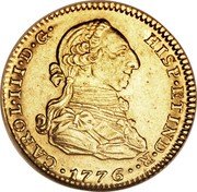 Spain 2 Escudos KM# 417.2 Milled Real Coinage CAROL III D G HISP ET IND R 1776 coin obverse Spain 2 Escudos KM# 417.2 Milled Real Coinage CAROL III D G HISP ET IND R 1776 coin obverse