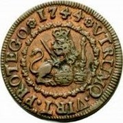 Spain 2 Maravedis Felipe V Segovia 1744 KM# 366 VTRVMQ VIRT PROTEGO 1744 coin reverse Spain 2 Maravedis Felipe V Segovia 1744 KM# 366 VTRVMQ VIRT PROTEGO 1744 coin reverse