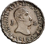Spain 2 Maravedis Fernando VII Jubia 1815 J KM# 471 FERDIN VII D G HISP REX 1815 J 2 coin obverse Spain 2 Maravedis Fernando VII Jubia 1815 J KM# 471 FERDIN VII D G HISP REX 1815 J 2 coin obverse