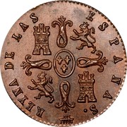 Spain 2 Maravedis Segovia Acueduct 1843 KM# 532.4 REYNA DE LAS ESPAÑAS coin reverse Spain 2 Maravedis Segovia Acueduct 1843 KM# 532.4 REYNA DE LAS ESPAÑAS coin reverse