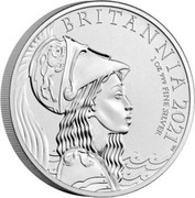 UK 2 Pounds Britannia`s bust 2021 BRITANNIA 2021 1 OZ 999 FINE SILVER coin reverse UK 2 Pounds Britannia`s bust 2021 BRITANNIA 2021 1 OZ 999 FINE SILVER coin reverse
