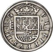 Spain 2 Reales Philip III 1608 C KM# 32 PHILIPPVS III D G C II coin obverse Spain 2 Reales Philip III 1608 C KM# 32 PHILIPPVS III D G C II coin obverse