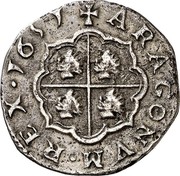 Spain 2 Reales Philip III 1651 KM# 38 ARAGONVM REX 1651 coin reverse Spain 2 Reales Philip III 1651 KM# 38 ARAGONVM REX 1651 coin reverse