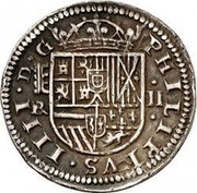 Spain 2 Reales Philip IV 1659/29 Aqueduct BR KM# 83.1 PHILIPPVS IIII D G BR II coin obverse Spain 2 Reales Philip IV 1659/29 Aqueduct BR KM# 83.1 PHILIPPVS IIII D G BR II coin obverse