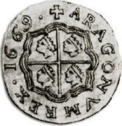 Spain 2 Reales (4 Reales de Vellon) Charles II 1669 KM# 45 ARAGONVM REX 1669 coin reverse Spain 2 Reales (4 Reales de Vellon) Charles II 1669 KM# 45 ARAGONVM REX 1669 coin reverse