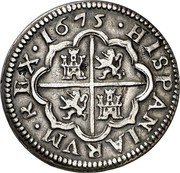 Spain 2 Reales Charles II 1675 Aqueduct BR KM# 184 HISPANIARVM REX 1675 coin reverse Spain 2 Reales Charles II 1675 Aqueduct BR KM# 184 HISPANIARVM REX 1675 coin reverse