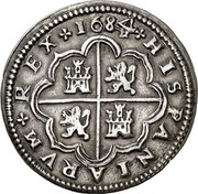 Spain 2 Reales Charles II 1684 Aqueduct BR KM# 199 HISPANIARVM REX 1684 coin reverse Spain 2 Reales Charles II 1684 Aqueduct BR KM# 199 HISPANIARVM REX 1684 coin reverse