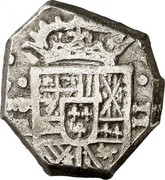 Spain 2 Reales Felipe V Madrid 1704 BR (4 retrograde) KM# 262 coin obverse Spain 2 Reales Felipe V Madrid 1704 BR (4 retrograde) KM# 262 coin obverse