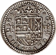 Spain 2 Reales Charles III Pretender 1708 KM# PT5 R II CAROLVS III D G coin reverse Spain 2 Reales Charles III Pretender 1708 KM# PT5 R II CAROLVS III D G coin reverse