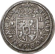 Spain 2 Reales Felipe V Segovia 1708 Y KM# 275 PHILIP V D G HISPANIAR REX R II Y coin obverse Spain 2 Reales Felipe V Segovia 1708 Y KM# 275 PHILIP V D G HISPANIAR REX R II Y coin obverse