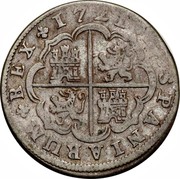 Spain 2 Reales Felipe V Madrid 1721 A KM# 296 1721 HISPANIARUM REX coin reverse Spain 2 Reales Felipe V Madrid 1721 A KM# 296 1721 HISPANIARUM REX coin reverse
