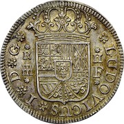 Spain 2 Reales Luis I Segovia 1724 F KM# 328 F LUDOVICUS I D G R II coin obverse Spain 2 Reales Luis I Segovia 1724 F KM# 328 F LUDOVICUS I D G R II coin obverse