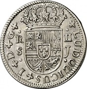 Spain 2 Reales Luis I Seville 1724 J KM# 329 LUDOVICUS I D G R II S J coin obverse Spain 2 Reales Luis I Seville 1724 J KM# 329 LUDOVICUS I D G R II S J coin obverse