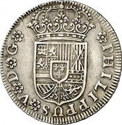 Spain 2 Reales Felipe V Seville 1729 KM# 340 PHILIPPUS V D G coin obverse Spain 2 Reales Felipe V Seville 1729 KM# 340 PHILIPPUS V D G coin obverse