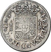 Spain 2 Reales FERDINAND VI 1759 JB KM# 386.1 FERDINANDUS VI DG R II M JB coin obverse Spain 2 Reales FERDINAND VI 1759 JB KM# 386.1 FERDINANDUS VI DG R II M JB coin obverse