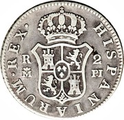 Spain 2 Reales Charles III 1775 PJ KM# 412.1 HISPANIARUM REX R 2 M PJ coin reverse Spain 2 Reales Charles III 1775 PJ KM# 412.1 HISPANIARUM REX R 2 M PJ coin reverse