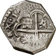 Spain 2 Reales (Philip IV) KM# 29.5 HISPANIARUM REX 1628 coin reverse Spain 2 Reales (Philip IV) KM# 29.5 HISPANIARUM REX 1628 coin reverse