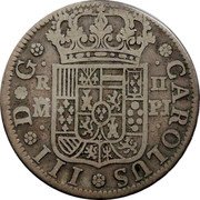 Spain 2 Reales Carlos III 1770 PJ KM# 388.1 CAROLUS III D G R II M PJ coin obverse Spain 2 Reales Carlos III 1770 PJ KM# 388.1 CAROLUS III D G R II M PJ coin obverse