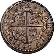 Spain 2 Reales (Charles II) KM# 195 CAROLVS II D G 1682 coin obverse