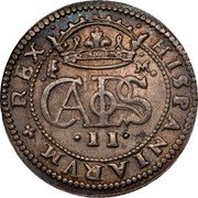 Spain 2 Reales (Charles II) KM# 195 CARLOS II HISPANIARVM REX M II coin reverse