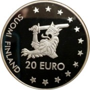 Finland 20 Euro Ingeborg Tott 1997 Proof X# 8 20 EURO FINLAND SUOMI coin obverse Finland 20 Euro Ingeborg Tott 1997 Proof X# 8 20 EURO FINLAND SUOMI coin obverse