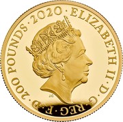 UK 200 Pounds David Bowie 2020  Proof ELIZABETH II D G REG F D 200 POUNDS 2020 J.C coin obverse UK 200 Pounds David Bowie 2020  Proof ELIZABETH II D G REG F D 200 POUNDS 2020 J.C coin obverse