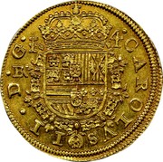 Spain 4 Escudos Charles II 1683 Aqueduct BR KM# 185.2 CAROLVS II D G I 4 BR coin obverse Spain 4 Escudos Charles II 1683 Aqueduct BR KM# 185.2 CAROLVS II D G I 4 BR coin obverse