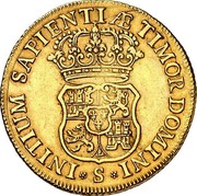 Spain 4 Escudos Felipe V Seville 1730 S KM# 345 INITIUM SAPIENTIAE TIMOR DOMINI S coin reverse Spain 4 Escudos Felipe V Seville 1730 S KM# 345 INITIUM SAPIENTIAE TIMOR DOMINI S coin reverse