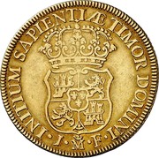 Spain 4 Escudos Felipe V Madrid 1732 JF KM# 360 INITIUM SAPIENTIAE TIMOR DOMINI J M F coin reverse Spain 4 Escudos Felipe V Madrid 1732 JF KM# 360 INITIUM SAPIENTIAE TIMOR DOMINI J M F coin reverse