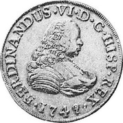 Spain 4 Escudos Sevilla 1749 S PJ KM# 375.2 FERDINANDUS VI D G HISP REX 1749 coin obverse Spain 4 Escudos Sevilla 1749 S PJ KM# 375.2 FERDINANDUS VI D G HISP REX 1749 coin obverse