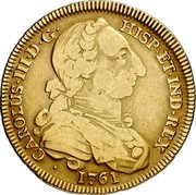 Spain 4 Escudos Carlos III Madrid 1761 JP KM# 398 CAROLUS III D G HISP ET IND REX 1761 coin obverse Spain 4 Escudos Carlos III Madrid 1761 JP KM# 398 CAROLUS III D G HISP ET IND REX 1761 coin obverse