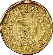 Spain 4 Escudos Carlos III Madrid 1761 JP KM# 398 IN UTROQ FELIX AUSPICE DEO JP M coin reverse Spain 4 Escudos Carlos III Madrid 1761 JP KM# 398 IN UTROQ FELIX AUSPICE DEO JP M coin reverse