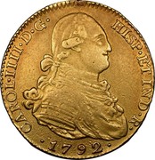 Spain 4 S Carlos IV 1792 MF KM# 436.1 CAROL IIII D G HISP ET IND R 1792 coin obverse Spain 4 S Carlos IV 1792 MF KM# 436.1 CAROL IIII D G HISP ET IND R 1792 coin obverse
