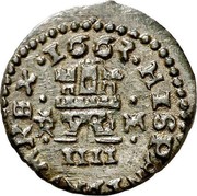 Spain 4 Maravedis Philip IV 1662 M KM# 160 HISPANIARVM REX 1664 R M coin reverse Spain 4 Maravedis Philip IV 1662 M KM# 160 HISPANIARVM REX 1664 R M coin reverse